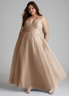 Azazie Luxi Bridesmaid Dresses Taupe A-Line Pleated Tulle Dress image6