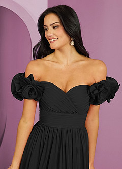 Barbie ♥ Azazie Brautjungfernkleider Wandelbar A-Linie Schulterfrei Chiffon Kleid Schwarz image9