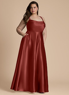 Azazie Shaude Brautjungfernkleider A-Linie Plissee Metallischer Satin Kleid Terrakotta image12