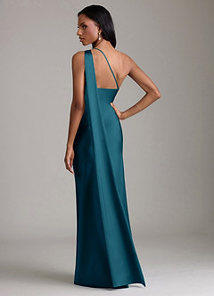 Azazie Galinda Brudtärnklänningar Klä av Sjöjungfru i Stretch Satin Ena axeln Bläckblå image6