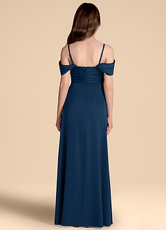 Azazie Kaitlynn Junior Dark Navy A-Line Off the Shoulder Stretch Satin Dress image2