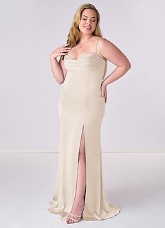 Barbie ♥ Azazie Bridesmaid Dresses White Alabaster Mermaid Corset Stretch Satin Dress image9