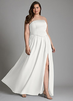 Azazie Cadence Bridesmaid Dresses White A-Line Corset Stretch Satin Convertible Dress image15