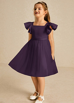 Azazie Kaeya Flower Girl Dresses Plum A-Line Bow Tulle Dress image4