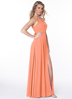 Azazie Evalleen Robes de demoiselle d'honneur Robe Trapèze en Mousseline de soie Plissée Coucher De Soleil image5