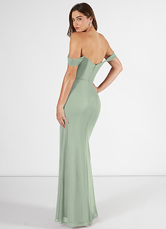 Azazie Kit Bridesmaid Dresses Dusty Sage Mermaid Off the Shoulder Mesh Dress image4