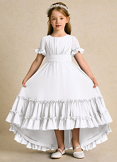 Azazie Kass Flower Girl Dresses White A-Line Pleated Chiffon Dress image2