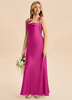 Azazie Willa Junior Vestido de Fucsia de Satén Elástico de Corte Sirena con Lazo image5