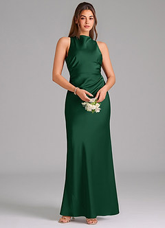 Azazie Evadne Bridesmaid Dresses Dark Green A-Line Pleated Stretch Satin Dress image6