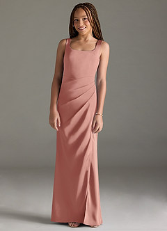 Azazie Mero Junior Meerjungfrau-Linie Plissee Stretch-Satin Kleid Rosettenrosa image1