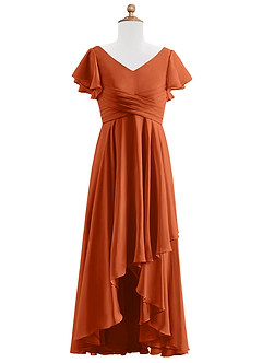 Azazie Caria Junior Vestido de Naranja Quemada de Gasa de Corte En A con Plisado image1