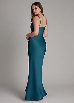 Azazie Ambra Bridesmaid Dresses Ink Blue Mermaid Pleated Stretch Satin Dress image7