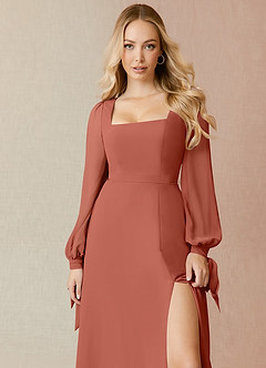 Azazie Leonia Bridesmaid Dresses Clay A-Line Long Sleeve Chiffon Dress image5