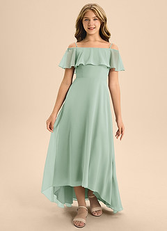 Azazie Maggie Junior Agave A-Line Off the Shoulder Chiffon Dress image5