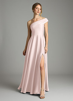 Azazie Melanie Suknie dla druhen Linia A Zza ramienia Satyna elastyczna Do ziemi Sukienka image3