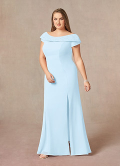Azazie Cupid Mother of the Bride Dresses Sky Blue A-Line Boatneck Lace Chiffon Dress image8