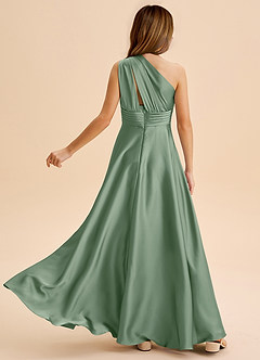 Azazie Charlize Junior Abito A-Line in Raso Elasticizzato Plissettato Matcha image2