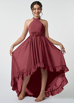 Azazie Hermione Junior Merlot A-Line Chiffon Dress image2