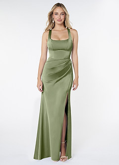 Azazie Mero Bridesmaid Dresses Pistachio Mermaid Pleated Stretch Satin Dress image1