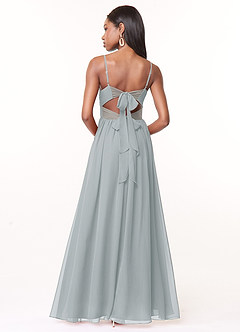 Azazie Zeya Vestidos de damas de honor Vestido de Gris Delfín de Gasa de Corte En A con Cuello en V plisado image3