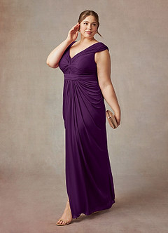 Azazie Lisolette Mother of the Bride Dresses Grape Sheath Pleated Mesh Dress image11