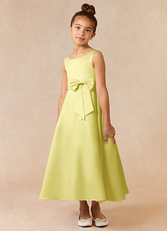 Azazie Lindy Blumenmädchenkleider A-Linie Plissee Matte Satin Kleid Zitronensorbet image3
