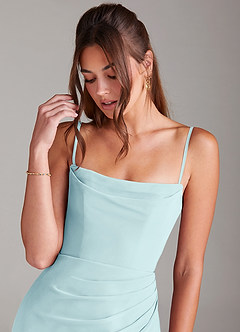 Azazie Leonis Bridesmaid Dresses Sea Glass Sheath Strapless Chiffon Convertible Dress image2