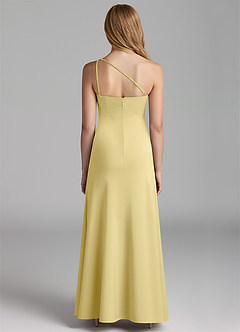 Azazie Mika Junior Robe Trapèze en Satin extensible Plissée Sorbet Citron image2