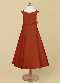 Azazie Lindy Flower Girl Dresses Paprika A-Line Pleated Matte Satin Dress image10