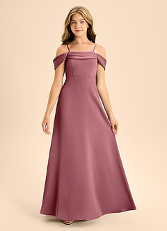 Azazie Anselie Junior Robe Trapèze en Satin extensible Épaule décolletée Rose Du Désert image7