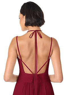 Azazie Farren Robes de demoiselle d'honneur Robe Trapèze Convertible en Mousseline de soie Plissée Bourgogne image6