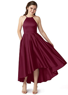 Azazie Jemima Junior Mulberry A-Line with Pockets Stretch Satin Dress image1