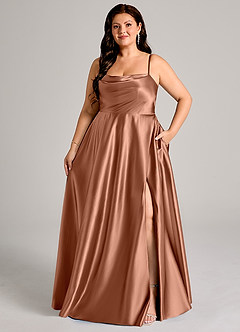 Azazie Elle Suknie dla druhen Linia A z kieszeniami Metaliczny satynowy Do ziemi Sukienka image7