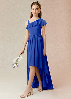 Azazie Mango Junior A-Linie Gestreift Chiffon Kleid Königsblau image3
