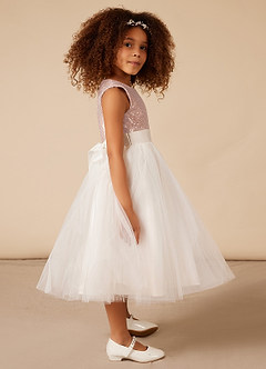 Azazie Abitha Flower Girl Dresses Ball-Gown Sequins Tulle Tea-Length Dress image5