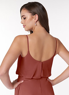 Azazie Lupe Jurken voor bruidsmeisjes Jurk van Chiffon met A-Lijn Schop Blouson Kastanjebruin image6