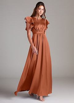 Azazie Daphne Modest Bridesmaid Dresses A-Line Ruched Stretch Satin Floor-Length Dress image3