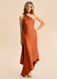 Azazie Briony Junior Etui Plissee Stretch-Satin Kleid Gebranntes Orange image3