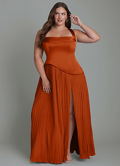 Azazie Stephanie Bridesmaid Dresses Burnt Orange A-Line Pleated Stretch Satin Dress image7