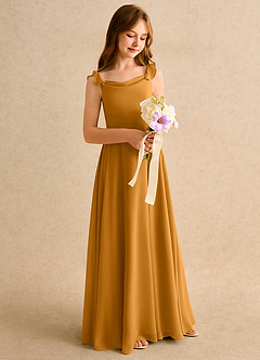 Azazie Puppy Girls Formal Flower Girl Dresses Butterscotch A-Line Pleated Chiffon Dress image1