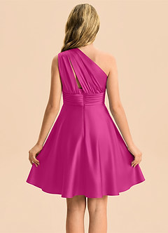 Azazie Charlize Junior Fuchsia A-Line Pleated Stretch Satin Dress image2