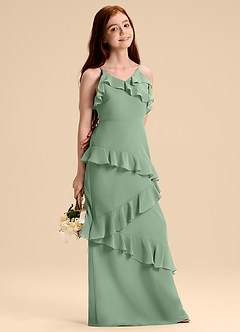 Azazie Evara Junior Jurk van Chiffon met A-Lijn Matcha image6