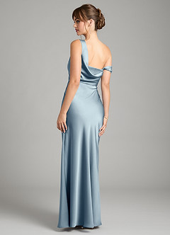 Azazie Madelyn Bridesmaid Dresses Dusty Blue Mermaid One Shoulder Stretch Satin Convertible Dress image2