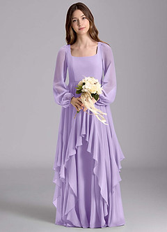 Azazie Clara Junior Vestido de Lila de Gasa de Corte en A con Blusón image7