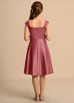 Azazie Budle Girls Formal Blumenmädchenkleider A-Linie Plissee Matte Satin Kleid Antike Rose image2