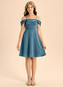 Azazie Anselie Junior Jurk van Stretch Satijn met A-Lijn Geplooid Bermuda image3