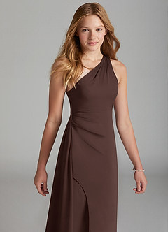 Azazie Maron Junior Linia A Pofałdowany Satyna elastyczna Długość podłogi Młodsza druhna Sukienka image3