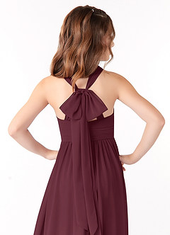 Azazie Jaylah Junior Cabernet A-Line Ruched Chiffon Dress image4
