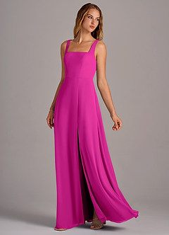 Azazie Debra Bridesmaid Dresses Fuchsia A-Line with Pockets Chiffon Convertible Dress image2