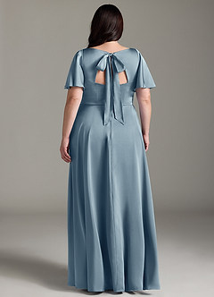 Azazie Kimber Robes de demoiselle d'honneur Robe Trapèze en Satin extensible Rayé Bleu Poussiéreux image2